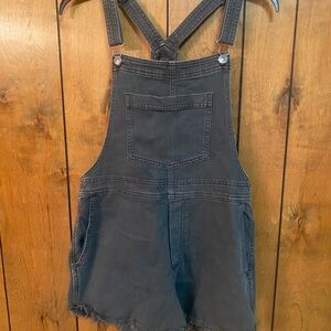 aerie Charcoal Gray Denim Overall Shorts